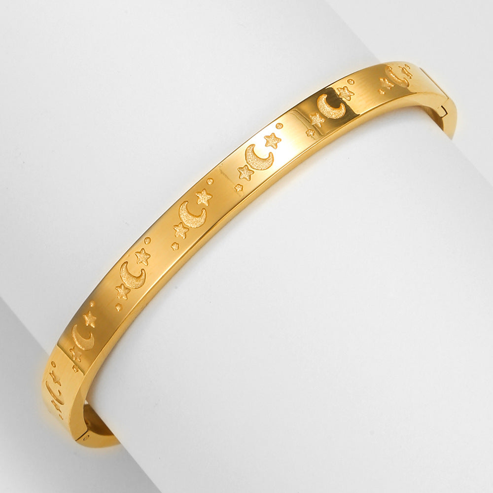 Star Moon Oval Geometric Gold Plated Titanium Steel Bracelet for Men and Women