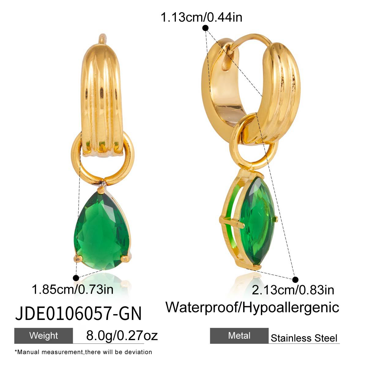 Minimalist Geometric Square Stainless Steel PVD Plated Cubic Zirconia Stud Earrings for Women