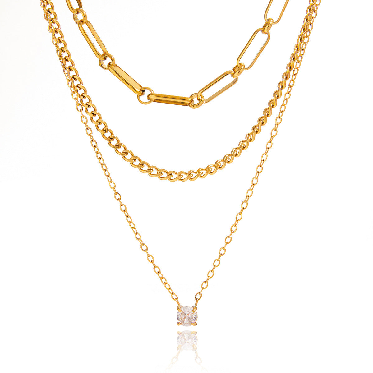 Collar Minimalista Geométrico en Acero de Titanio Laminado en Capas para Mujer con Cadena de Acero Inoxidable