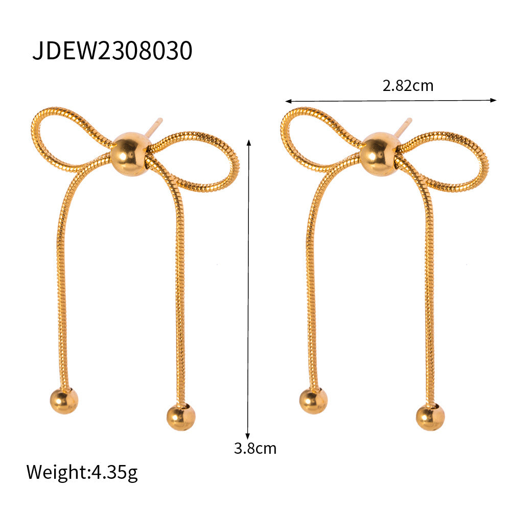 Vintage Cute Butterfly Bow Stainless Steel Plated Earrings