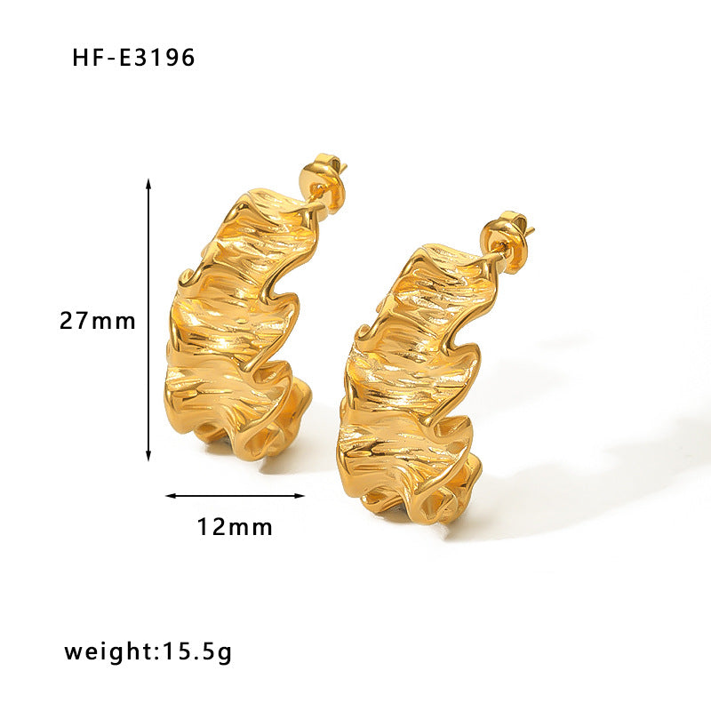 18K Gold Plated Stainless Steel Irregular Wavy Geometric Asymmetric Earrings for Women