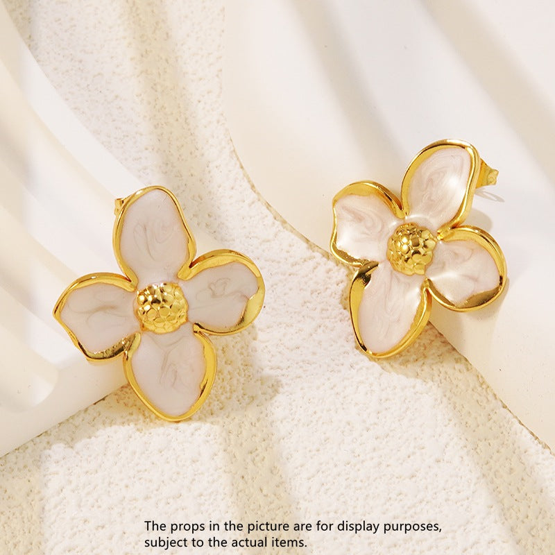 Vintage Sweet Floral Drip Oil Plated Titanium Steel Earrings for Women