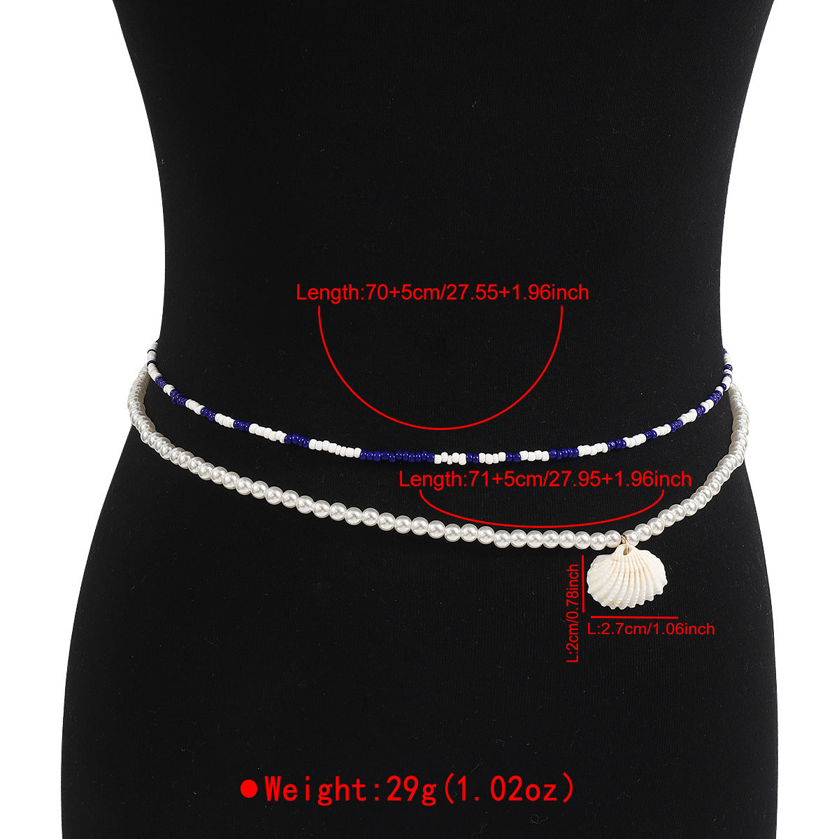 Catenina da vita a perline stile perla per donna, minimalista estiva, da spiaggia, con dettagli a conchiglia e chiusura a moschettone