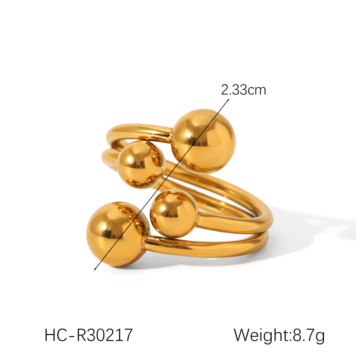 Geometric Ball-Shaped Titanium Steel Ring with Irregular Line Design for Women, Electroplated Stainless Steel Band Jewelry