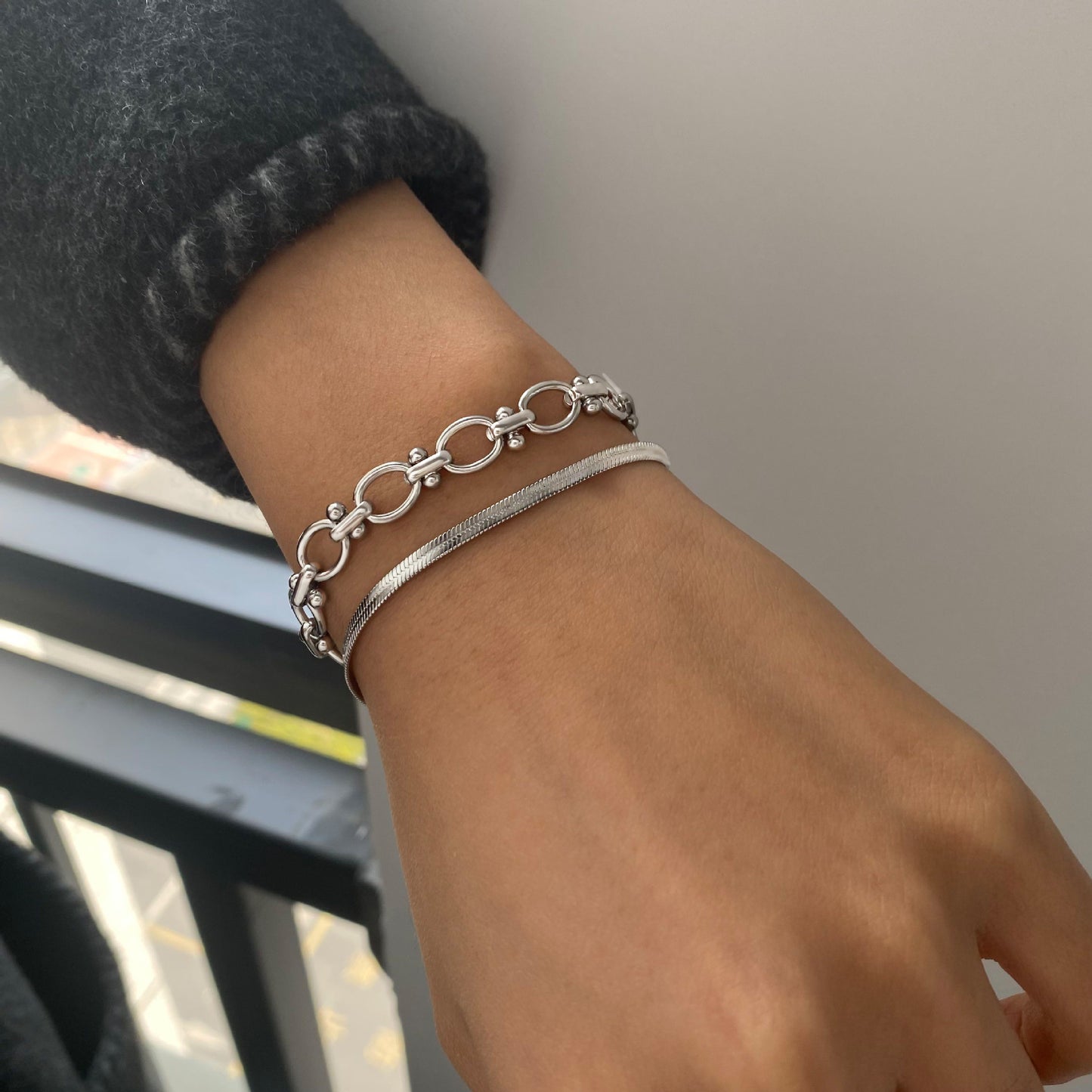 Geometric Plated Stainless Steel Bracelet for Women