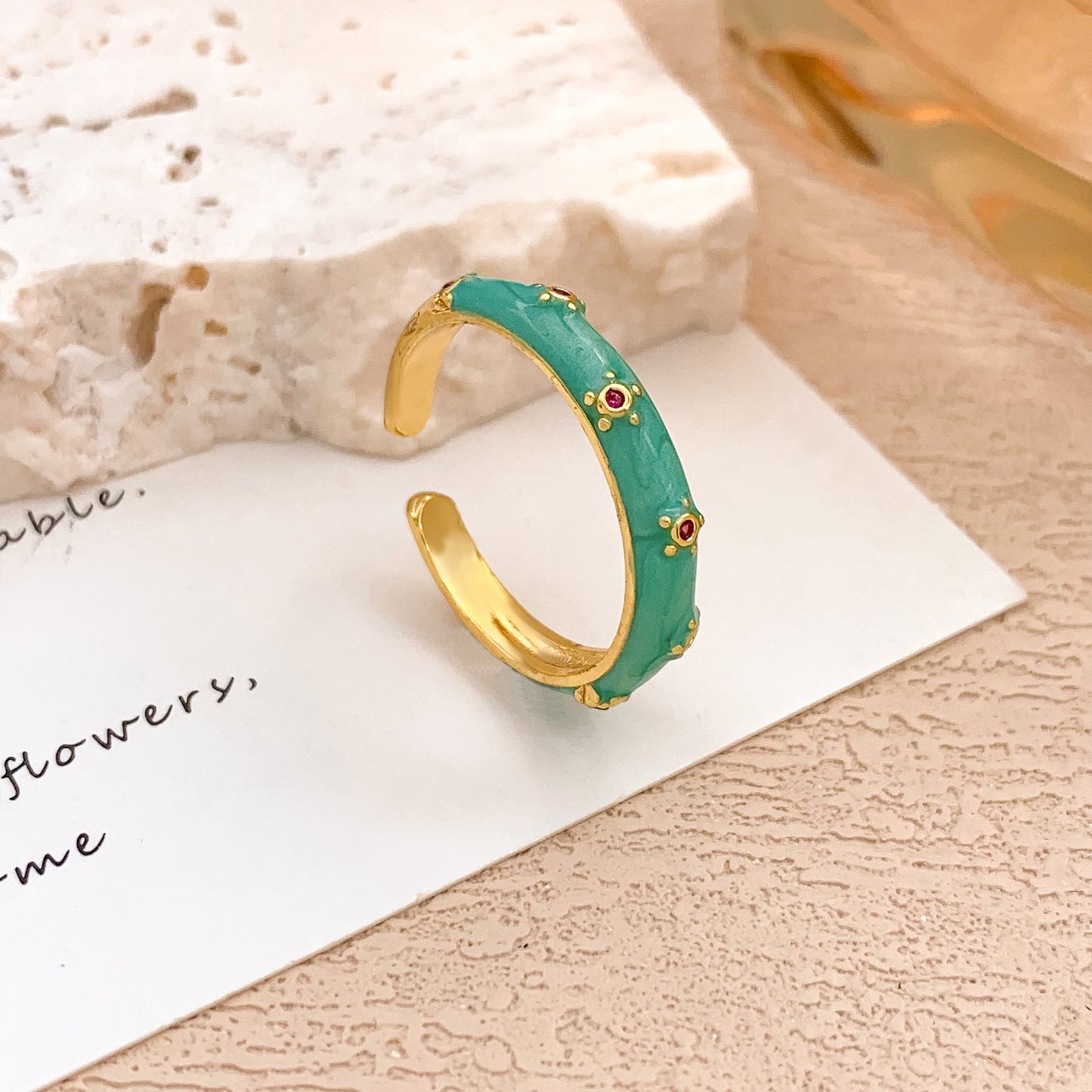 Sweet Polka Dot Round Oval Alloy Drip Oil Plated Ring for Women