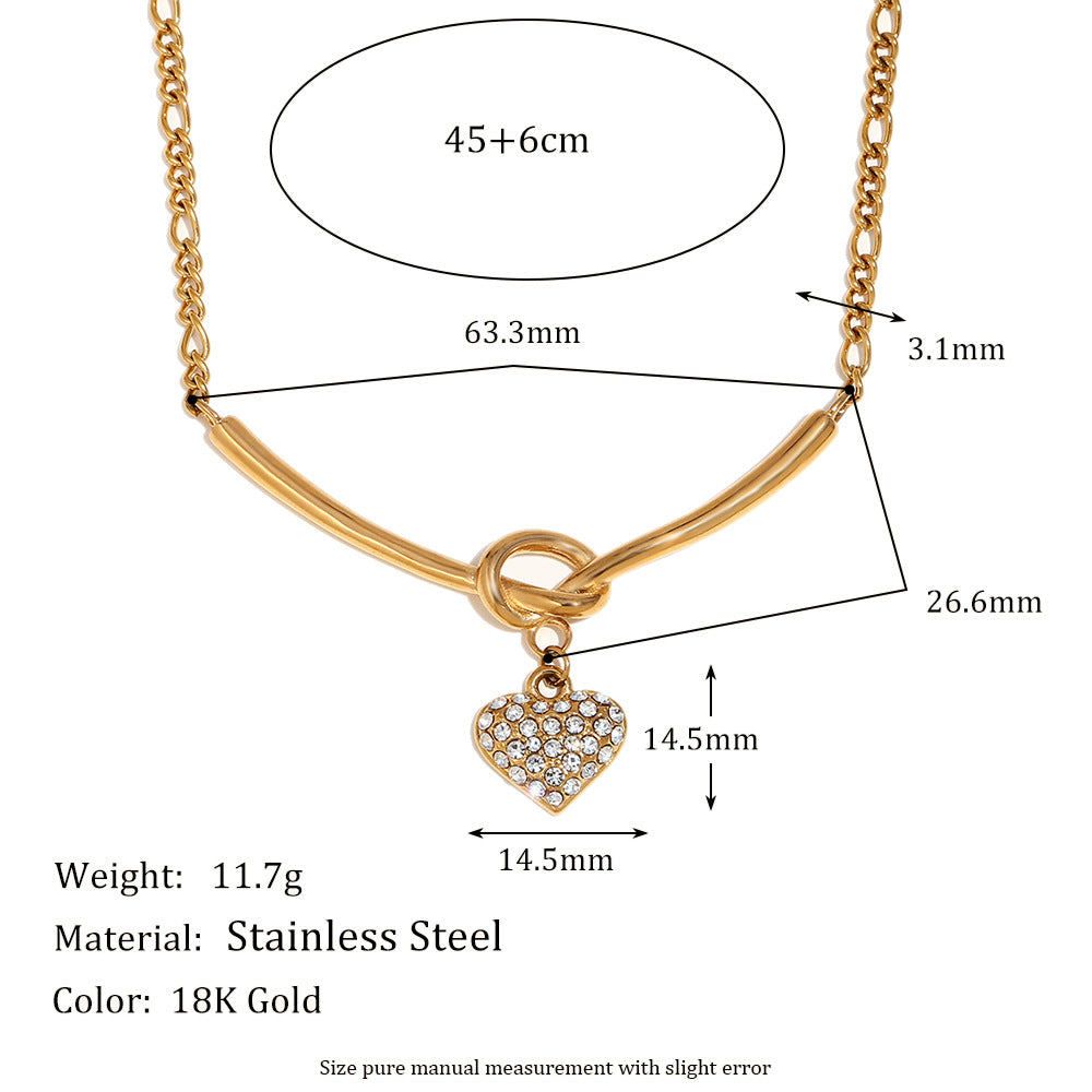 Fashionable OL Style Heart-Shaped Stainless Steel Pendant Necklace with 18K Gold Plating on Standard Chain for Women