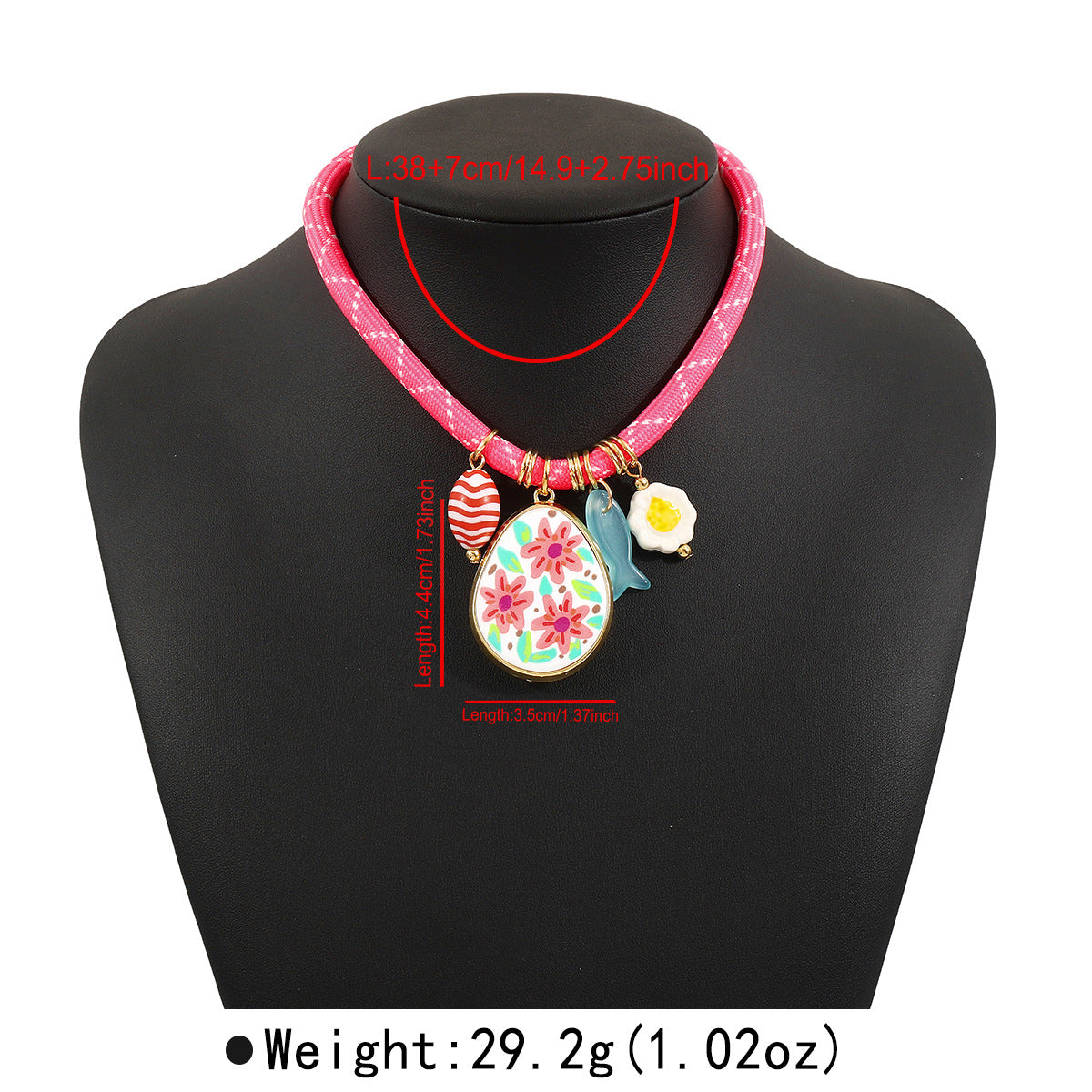 Sweet Floral and Geometric Multi-Pendant Necklace for Women with Resin Pendants, Alloy and Nylon Cord, Handcrafted Braided Chain