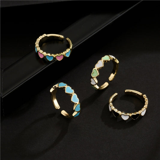 Minimalist Sweet 18K Gold Plated Drip Oil Heart Ring for Women Adjustable