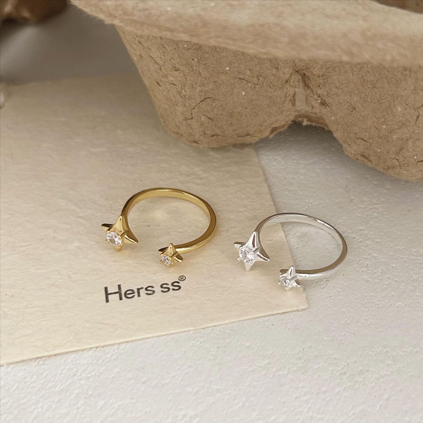 Anello in argento sterling 925 a forma di stella minimalista con bordi sfaccettati geometrici da donna