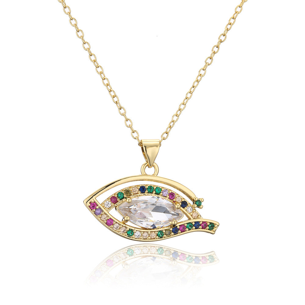 Luxury Geometric Eye Pendant Necklace with Micro-Inlaid Cubic Zirconia on Brass Cable Chain