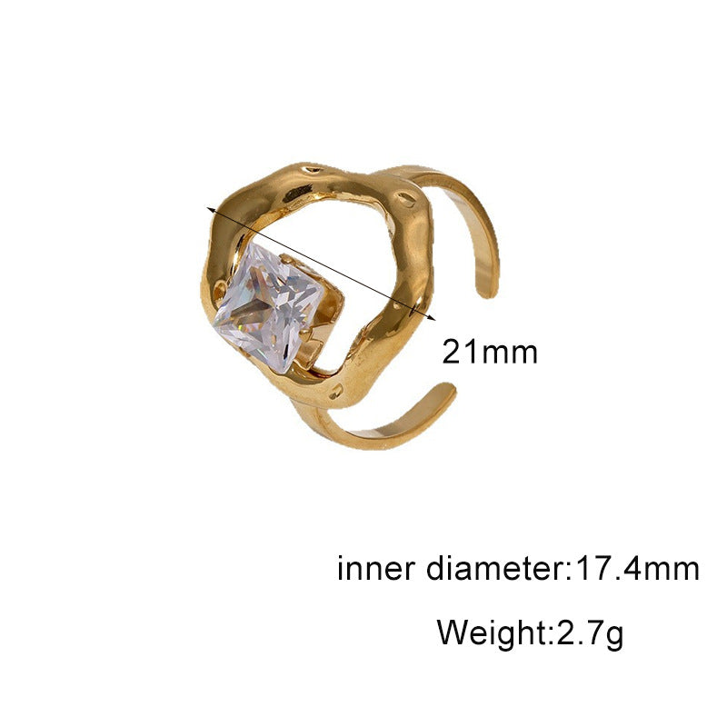 Minimalist 18K Gold Plated Geometric Star Cubic Zirconia Inlay Stainless Steel Open Ring for Women