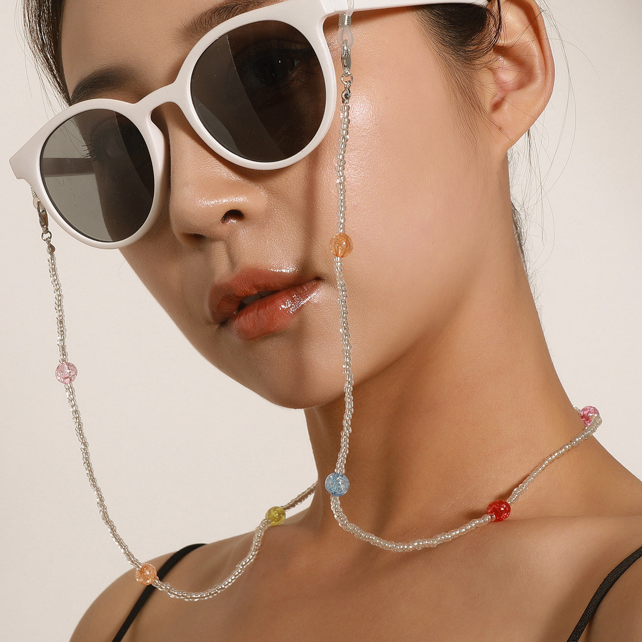 Fashion Colorful Round Glass Bead Handmade Eyewear Chain for Women