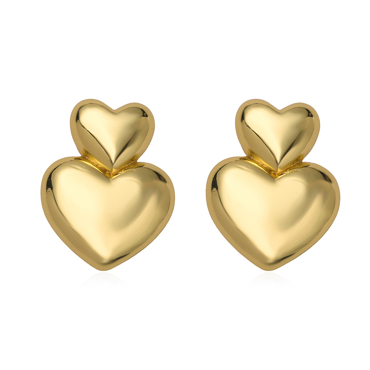 Minimalist Elegant 18K Gold Plated Brass Heart Stud Earrings for Women