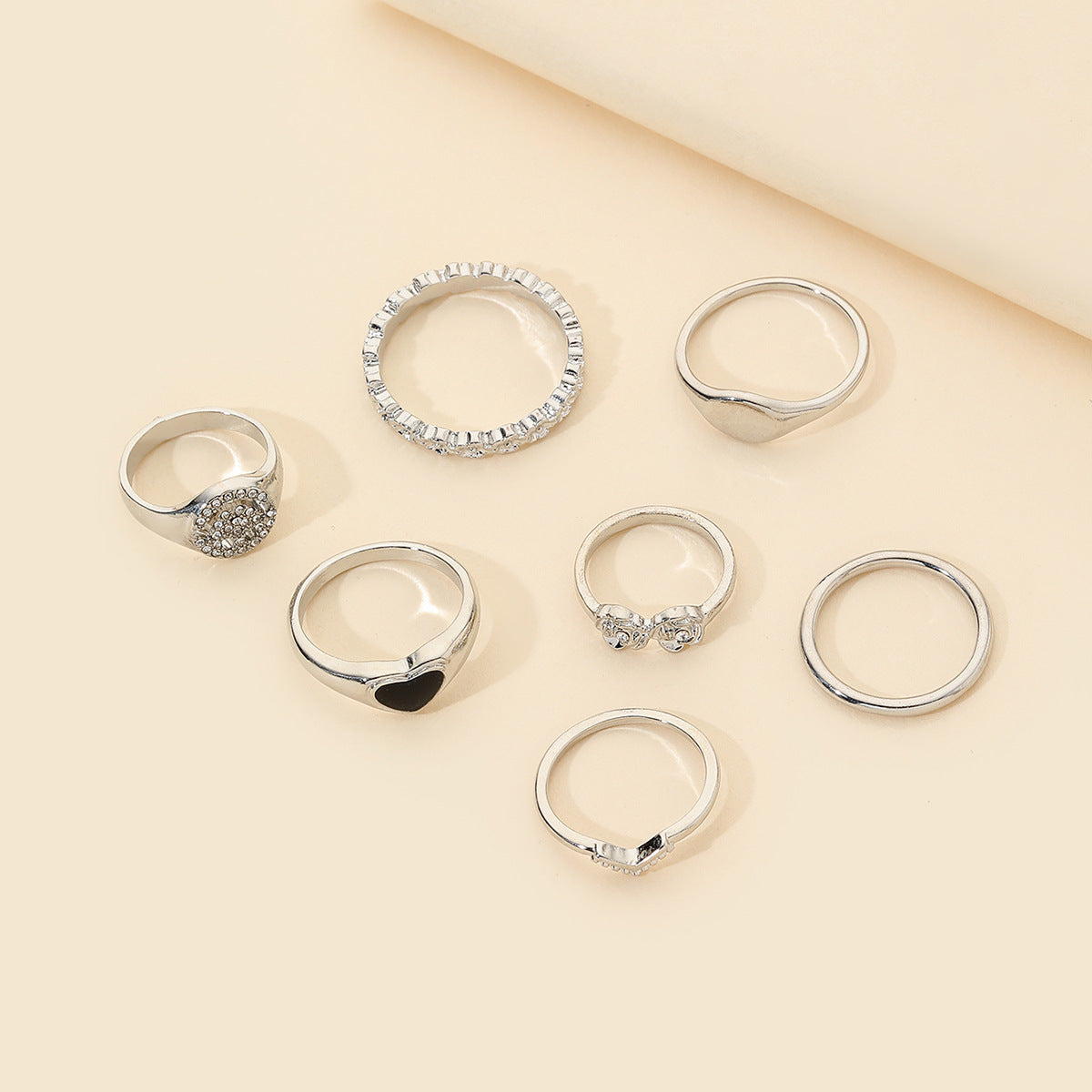 Cool Streetwear Hip-hop Drip Oil Heart Round Geometric Alloy Plated Ring Set with Rhinestone and Crystal for Unisex