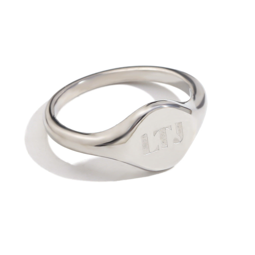 Minimalist Fashion Stainless Steel Plated 18K Gold Letter Ring for Women