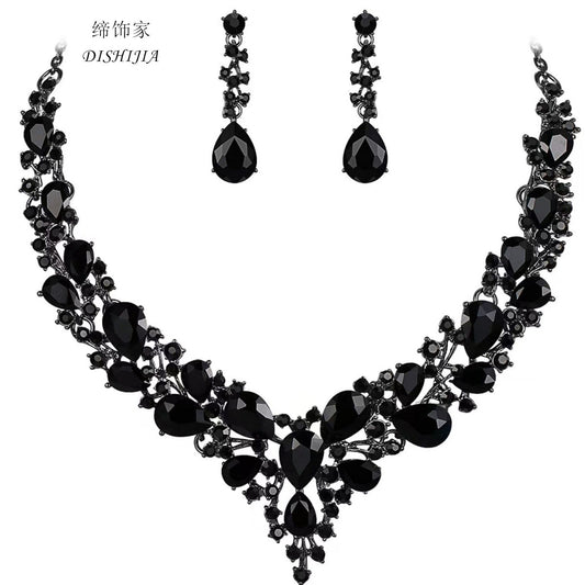 Elegante Parure di Gioielli Lusso a Goccia con Strass per Donna, con Lega Placcata, Catena a "O", Orecchini e Braccialetto Coordinati