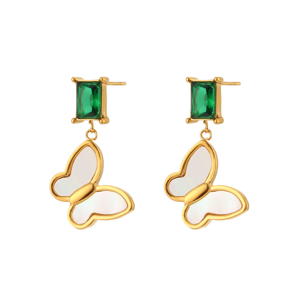 Fashionable Geometric Stainless Steel Earrings with 18K Gold Plating and Micro-Paved Colored Zircon for Women