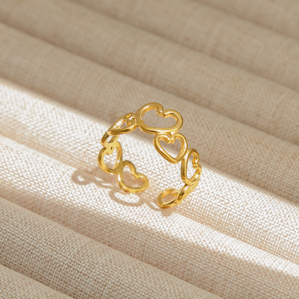 Anello Aperto Regolabile da Donna in Acciaio Inossidabile Stile INS Vintage, Geometrico e a Cuore, con Intarsio in Pietra Naturale, Elegante e Minimalista