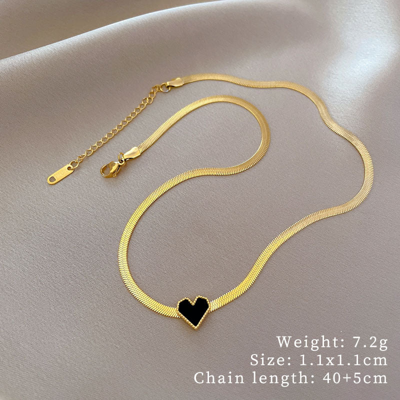 Geometric Heart Pendant Necklace for Women Titanium Steel Plated Gold Heart Chain Minimalist Sweet Locket Necklace
