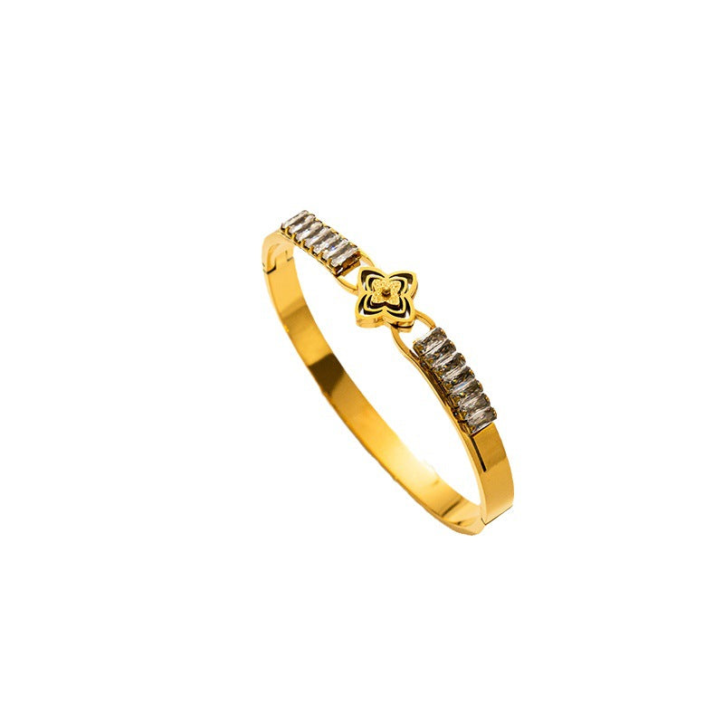 Bracciale Minimalista di Lusso in Acciaio al Titanio con Intarsio di Strass per Donna, Accessorio Moda in Acciaio Inossidabile Placcato Sottovuoto