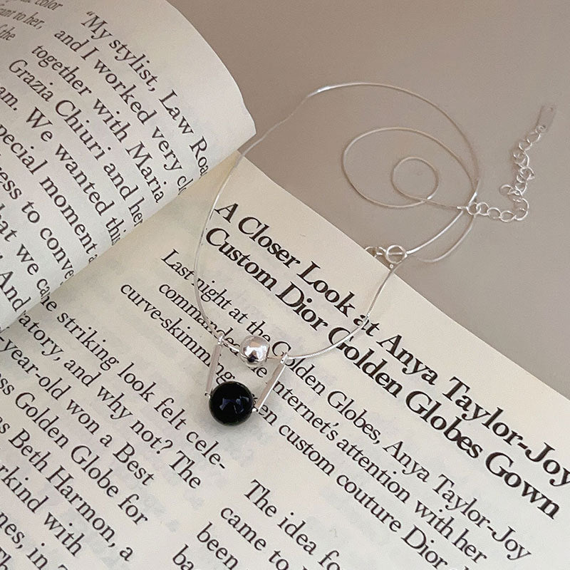 Collana con ciondolo in onice nero geometrico in argento sterling 925, gioielli minimalisti da donna