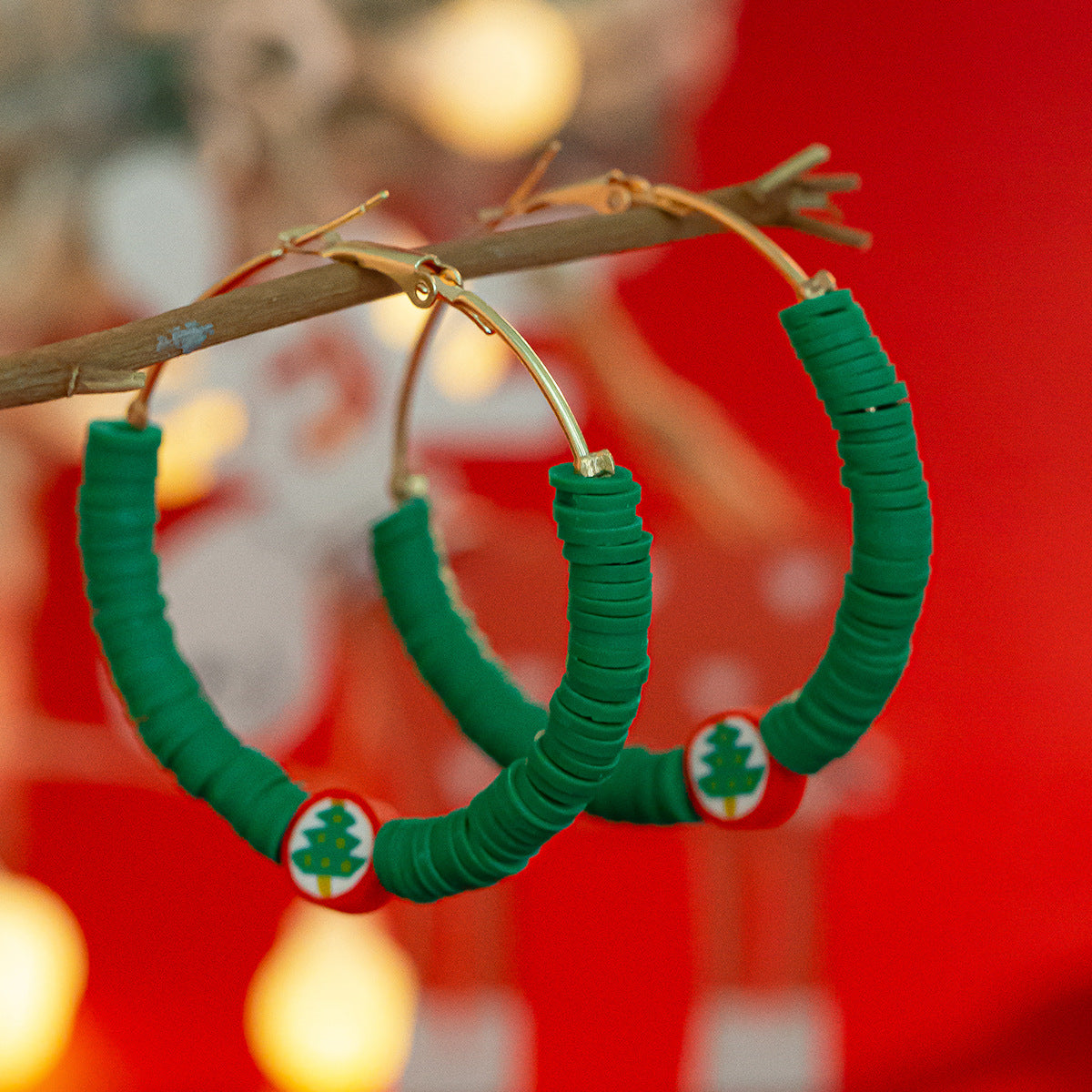 Hand-Painted Geometric Resin Earrings Set with Christmas Bell Charms for Women