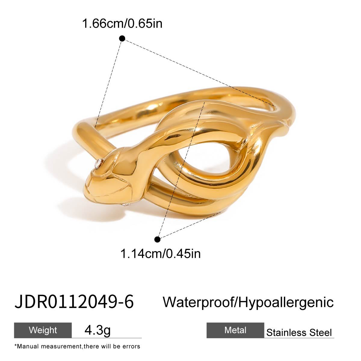 Plated Geometric Snake Stainless Steel Ring for Women