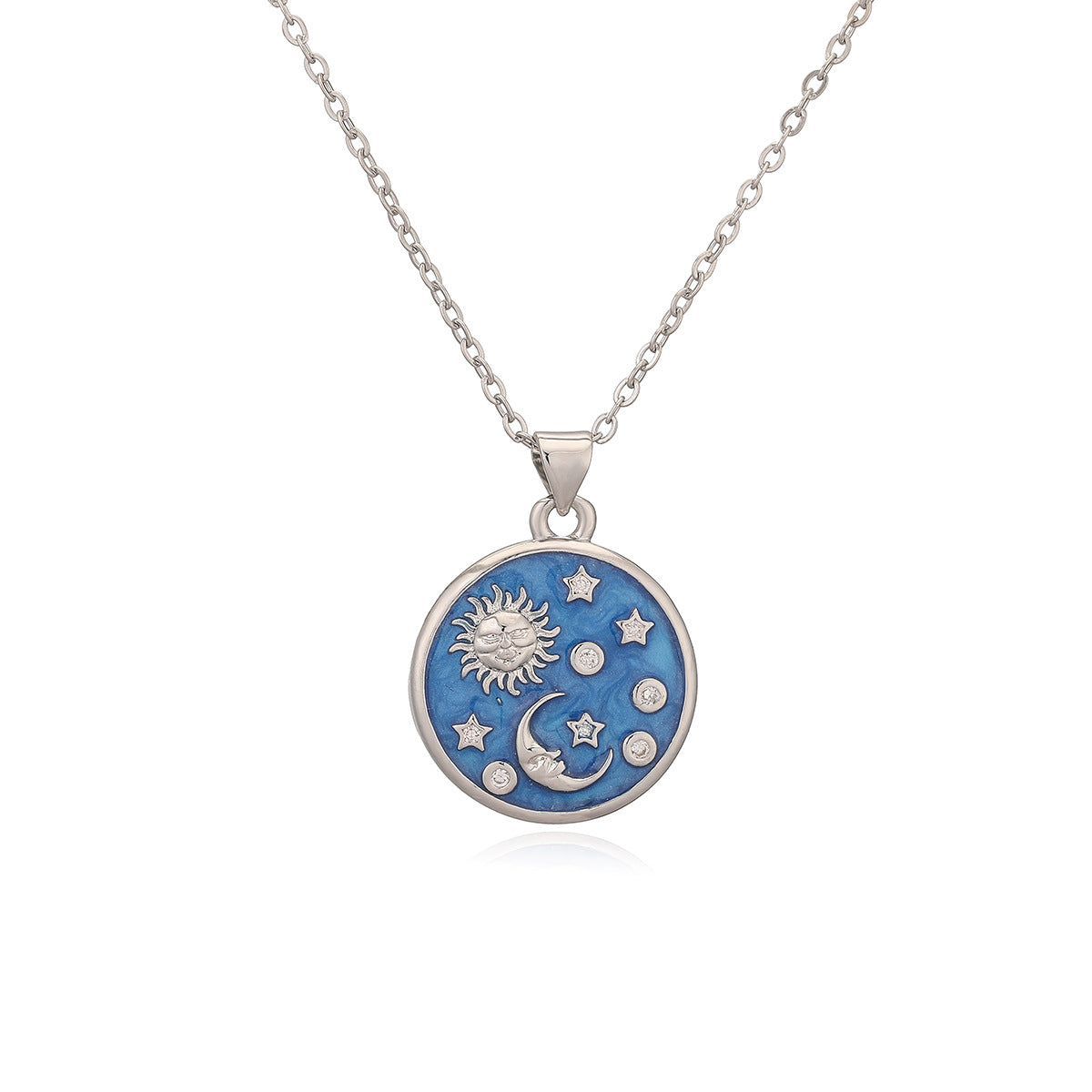 Collana Girocollo Minimalista Geometrica Stella Sole Luna Rotonda in Rame con Finitura Smaltata