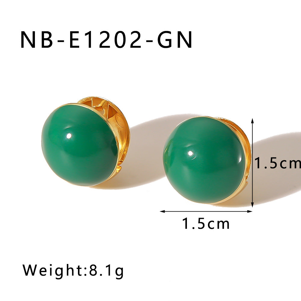 Orecchini da donna in acciaio al titanio con placcatura in oro 18 carati a forma di cuore e sfera, dal design minimalista