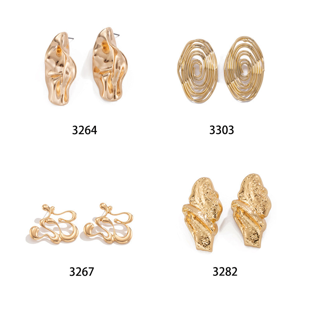 Minimalist Geometric Irregular Hollow Twisted Ring Zinc Alloy Plated Earrings for Women