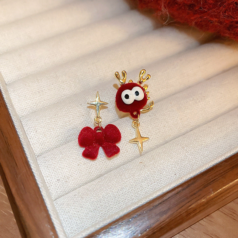 Elegant Geometric Dangle Stud Earrings for Women with Red Tassels, Alloy Base and Gold Plated Finish