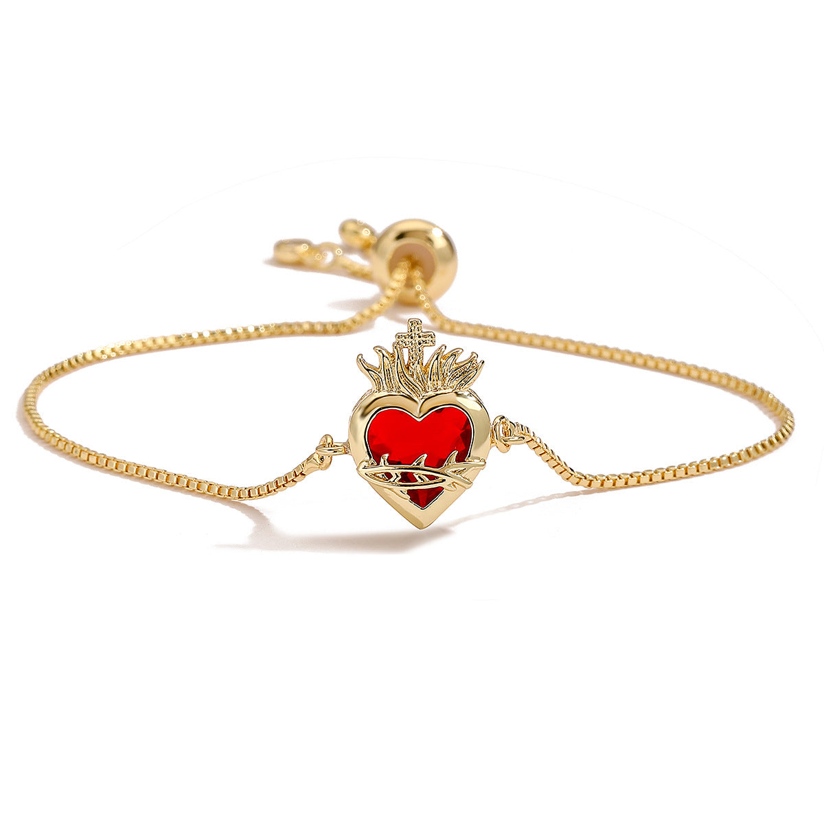 Bracciale minimalista da donna regolabile con zirconi a forma di cuore, placcato in oro 18 carati e rame
