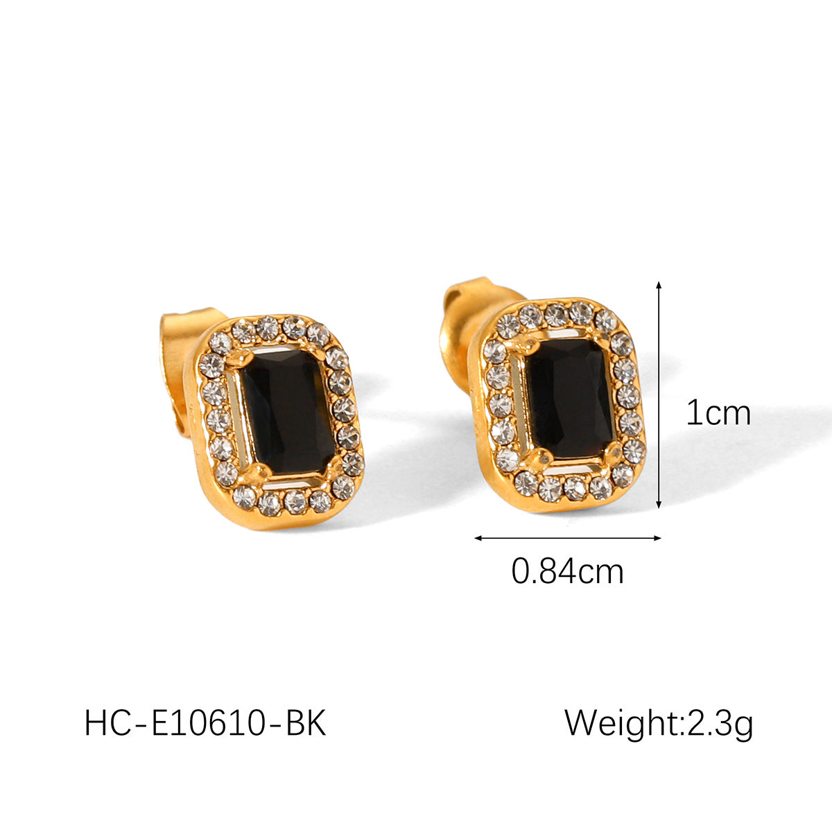 Orecchini da donna quadrati geometrici alla moda in acciaio inossidabile con placcatura in oro 18 carati e intarsio di zirconi