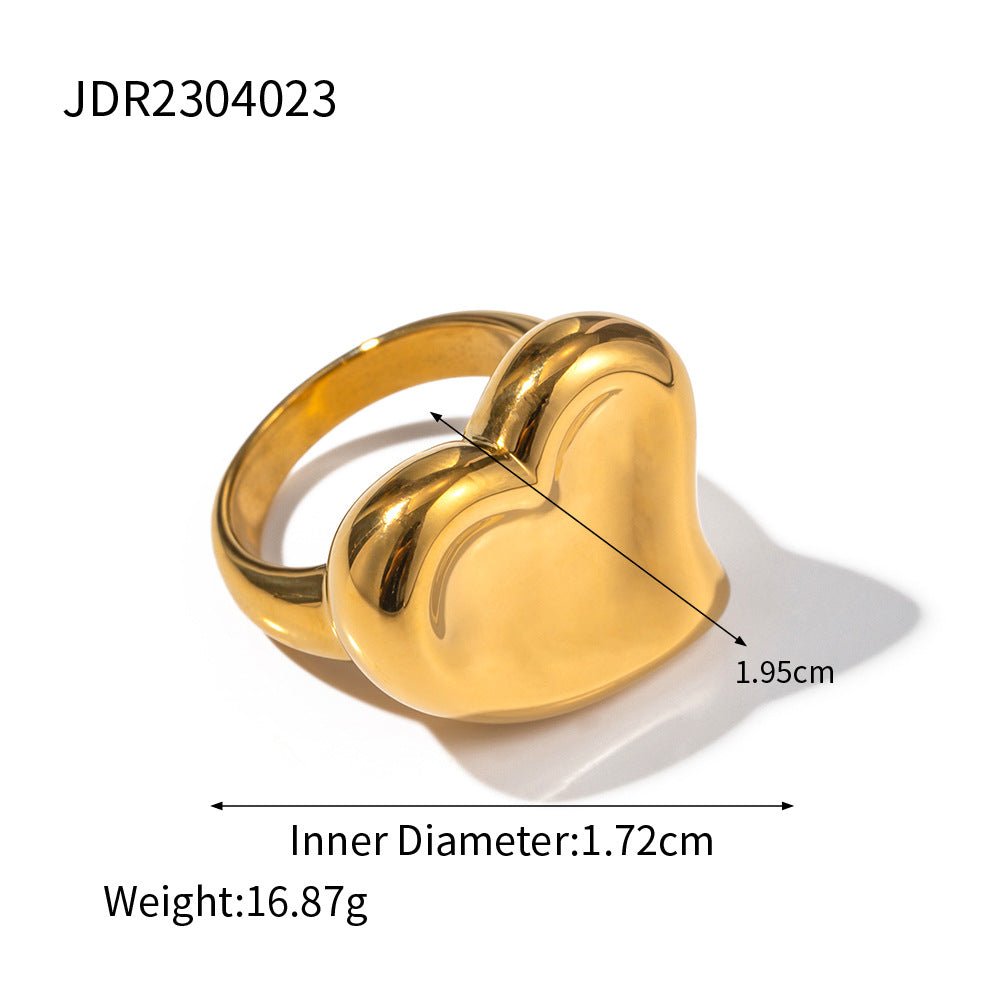 Anello da donna alla moda placcato oro 18 carati in acciaio inossidabile con cuore geometrico