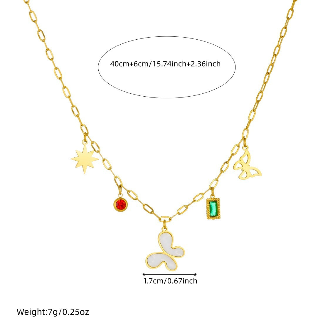 Minimalist Casual Geometric Round Square Gold Plated Rhinestone Butterfly Pendant Necklace for Women