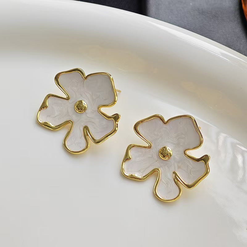 Beach Style Stainless Steel Geometric Starfish Shell Stud Earrings for Women