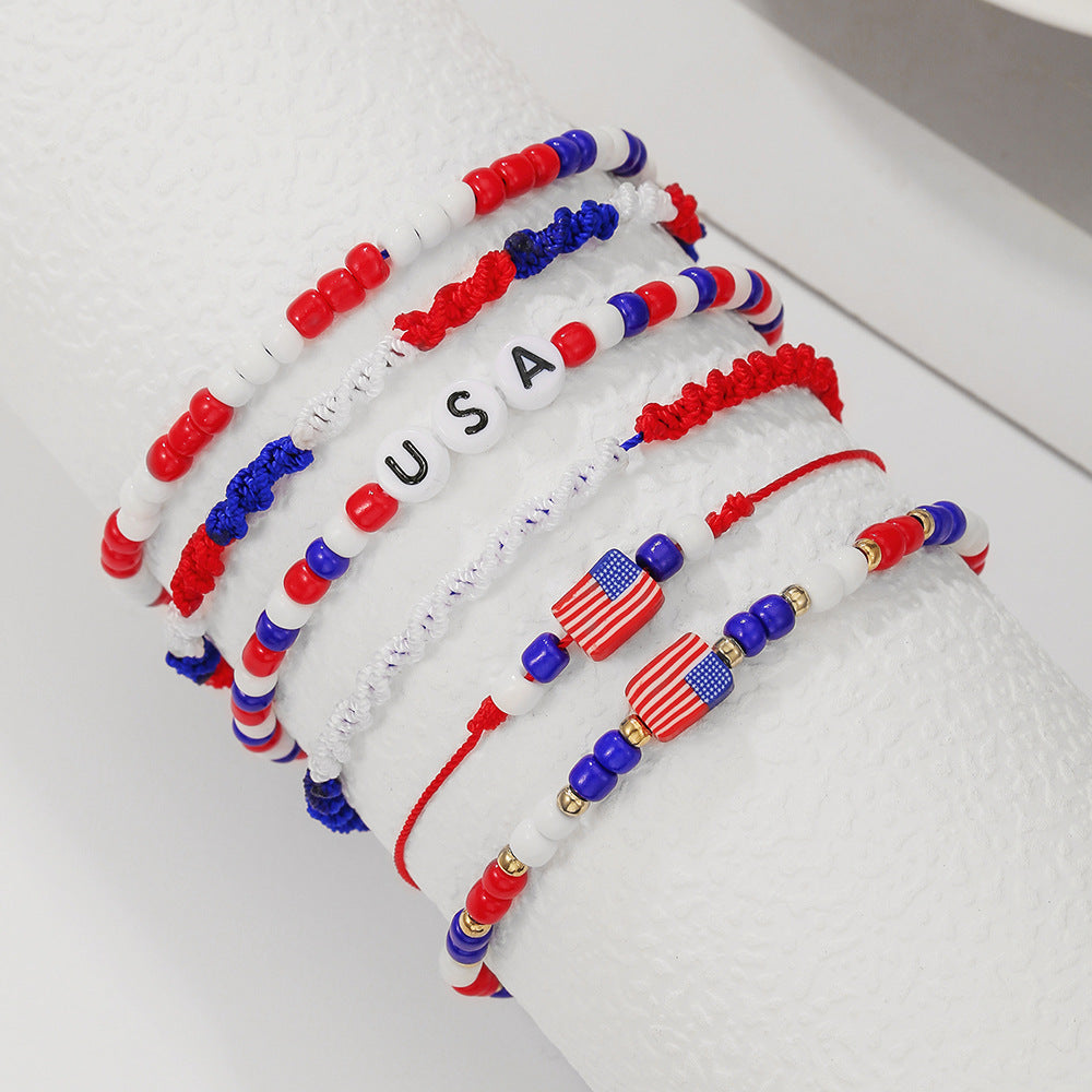 Personalized Geometric Round Resin Beaded Bracelet Unisex USA Flag