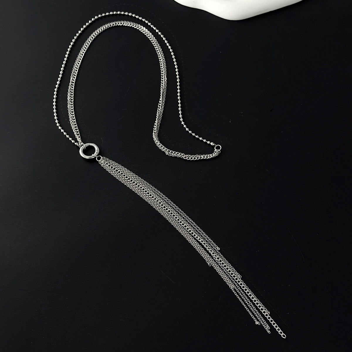 Minimalist Geometric Round Ball Chain Necklace Zinc Alloy Pendant Plated Iron Long Clavicle Chain for Women