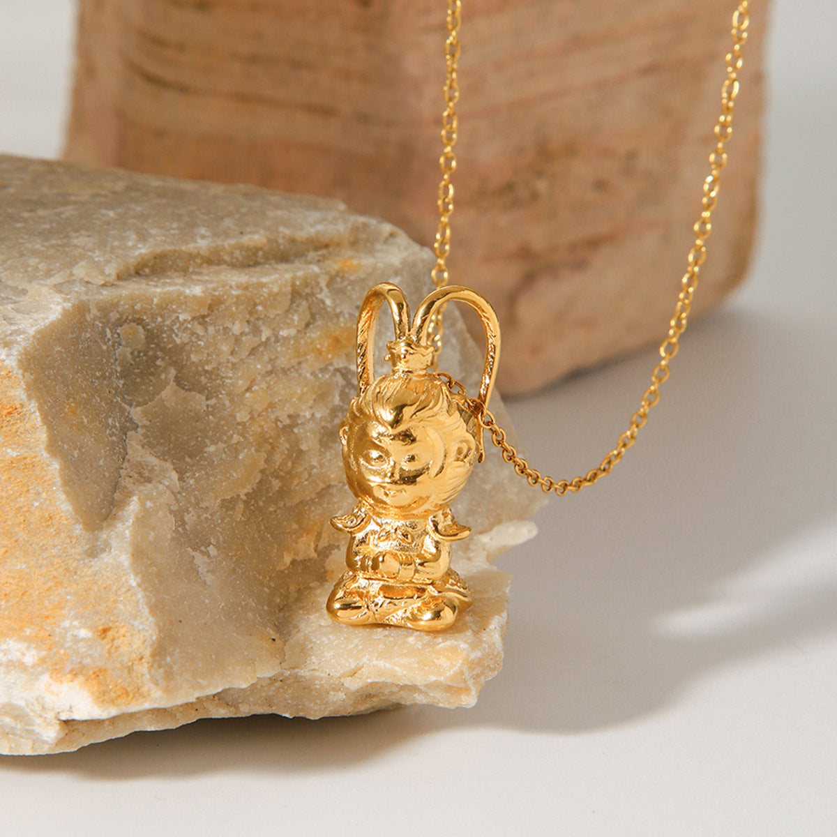 Minimalist Monkey-Shaped Stainless Steel Pendant Necklace with 18K Gold Plating and O-Chain for Women