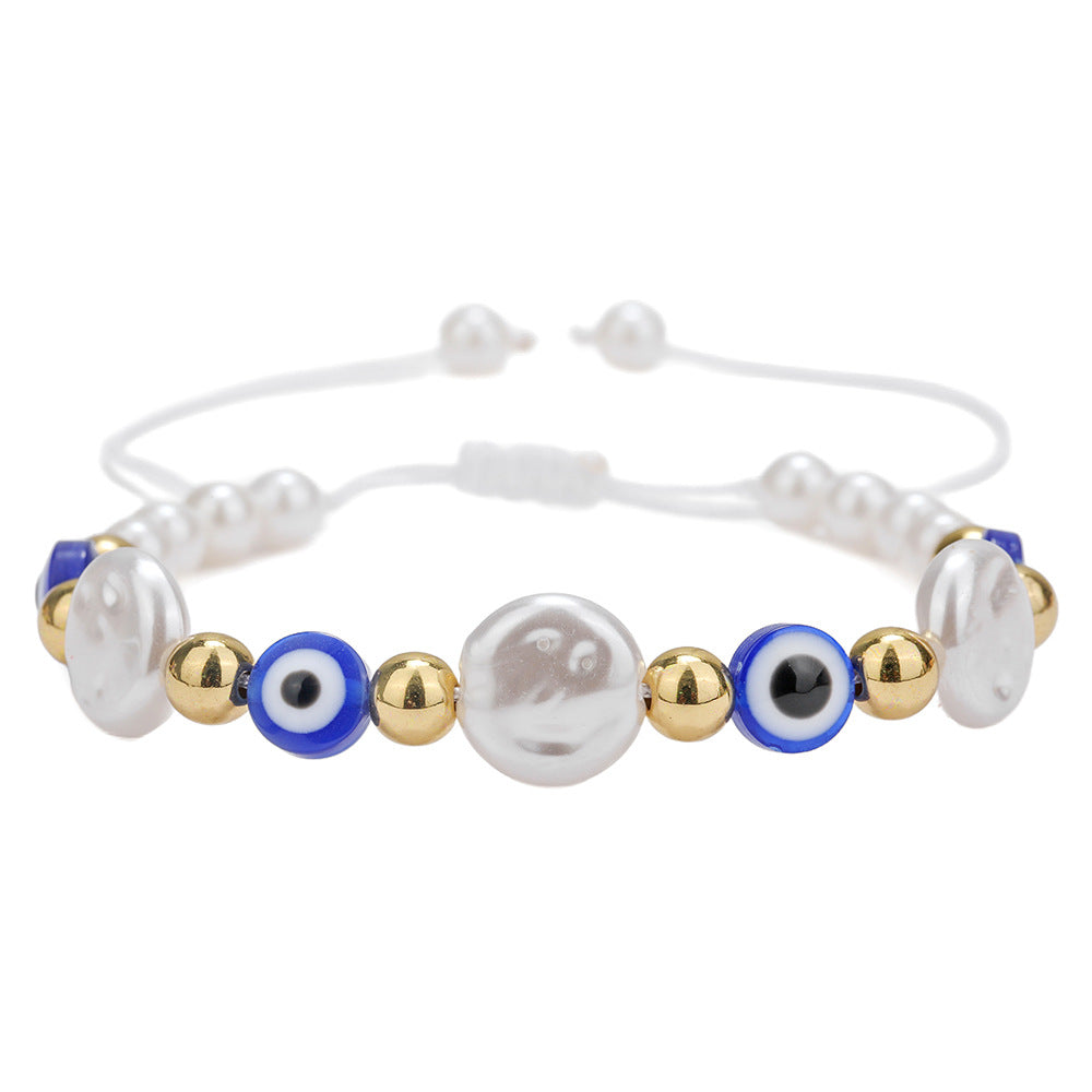 Evil Eye Pearl Geometric Handmade Glass Beaded Bracelet