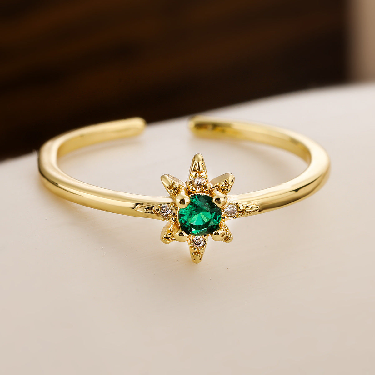 Minimalist Geometric Square Zirconia Open Ring for Women in Brass with Gold Plating