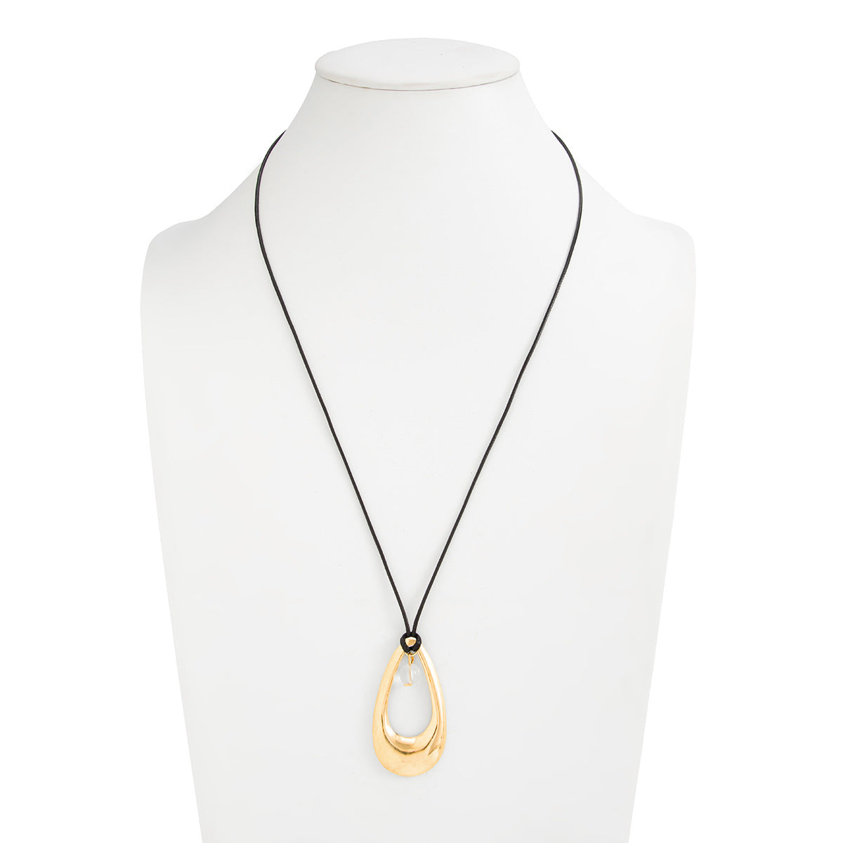 Minimalist Geometric Teardrop Zinc Alloy Pendant Plated Wax Cord Necklace for Women