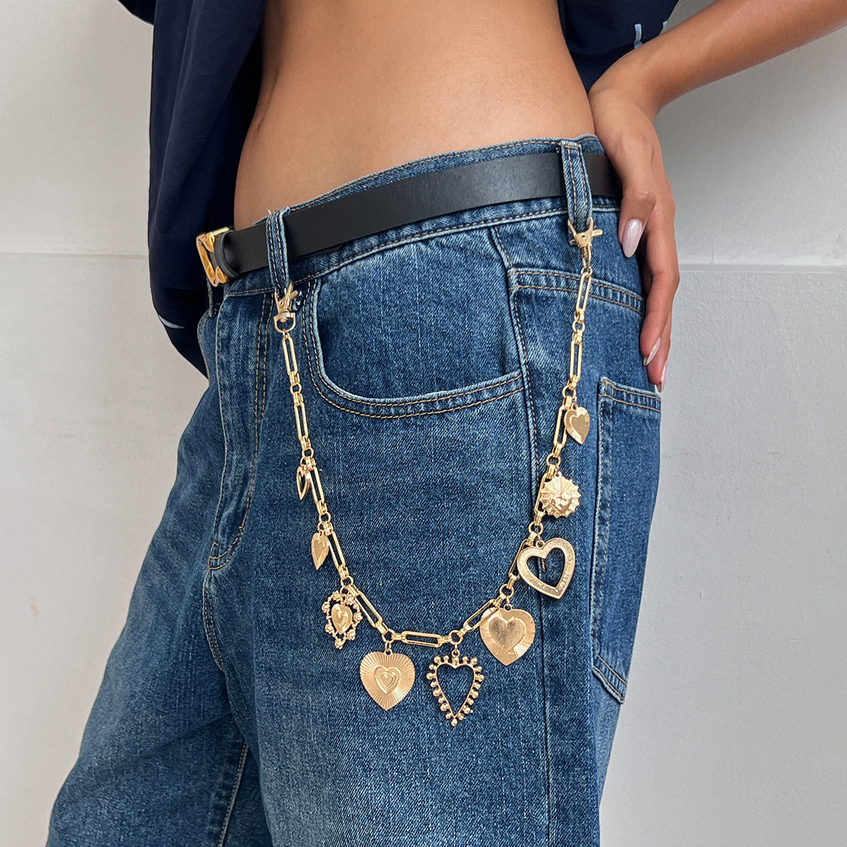 Vintage Heart-Shaped Tassel Waist Chain for Women in Metal with Lobster Clasp