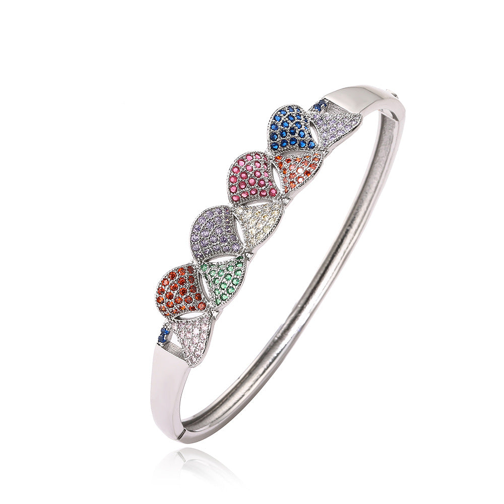 Bracciale in Rame Stile Vintage dalla Forma Irregolare, Placcato Oro Vero e con Intarsi di Zirconi Colorati, da Donna