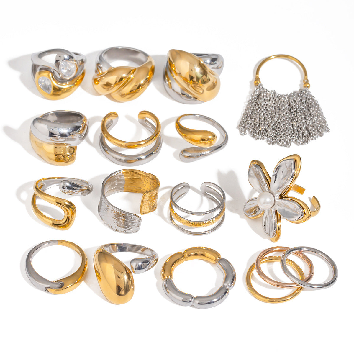 Fashion-Forward Geometric Stainless Steel Ring with Plated Finish for Women