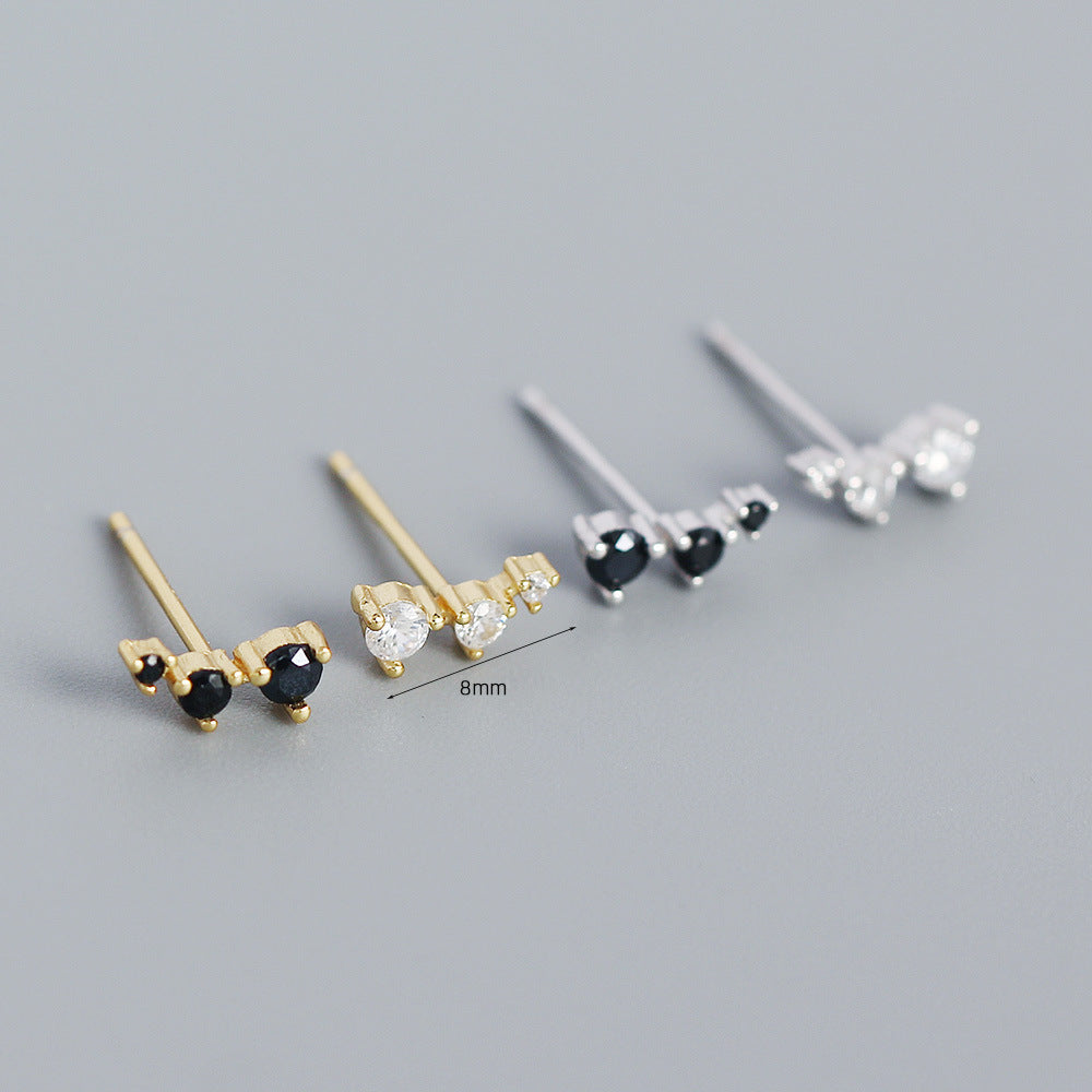 Minimalist Geometric S925 Sterling Silver Stud Earrings with Rhinestone Inlay for Women