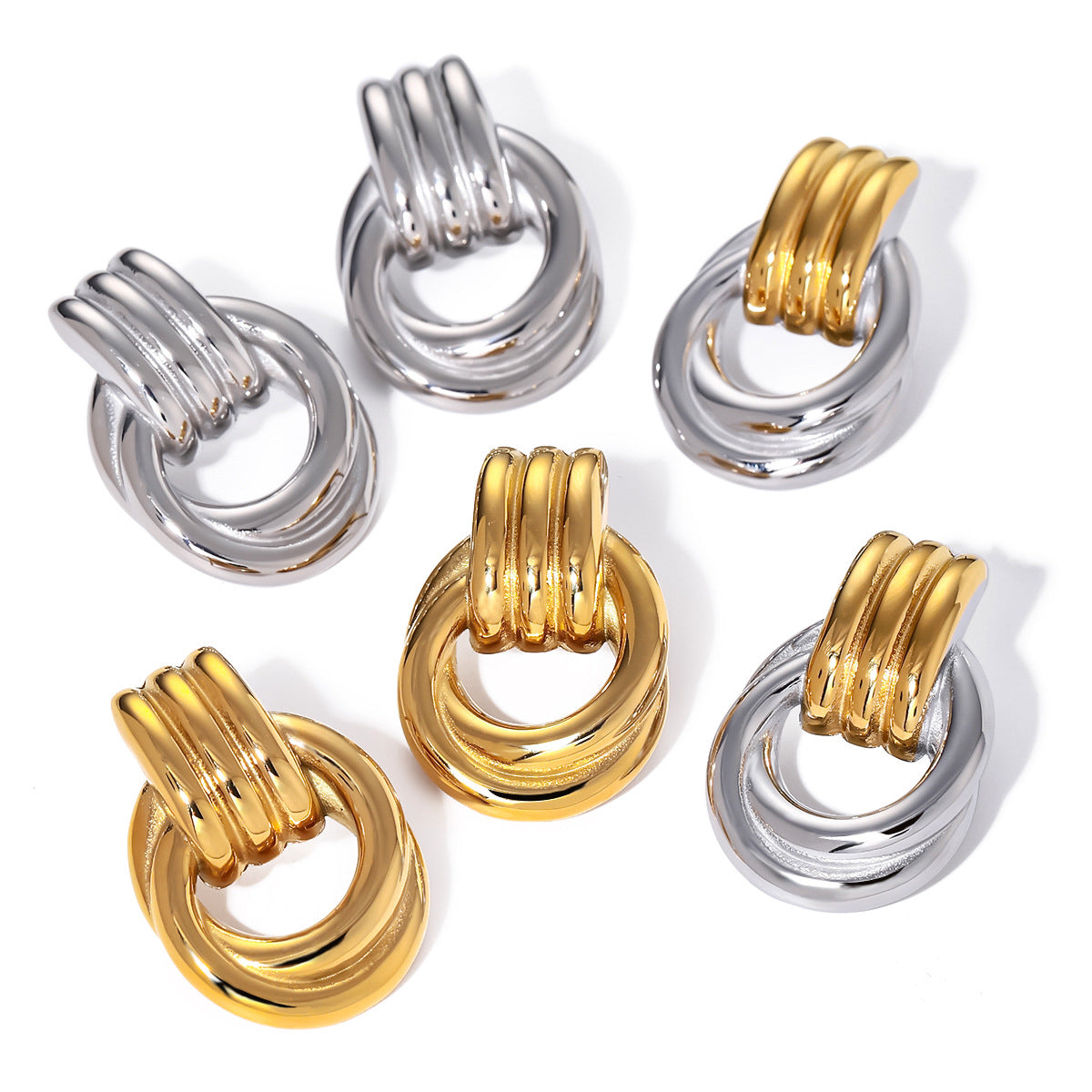 Minimalist Two-Tone Gold and Silver Plated Stainless Steel Round Hoop Earrings