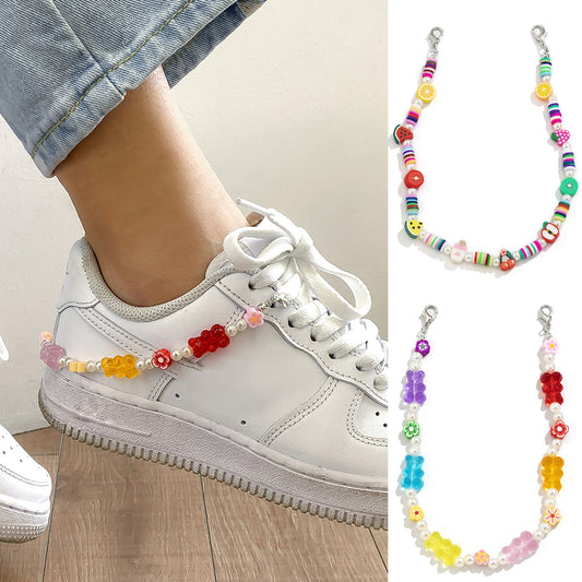 Minimalist Geometric Plastic Ankle Chain with Colorful Polymer Clay Flower Charms for Women