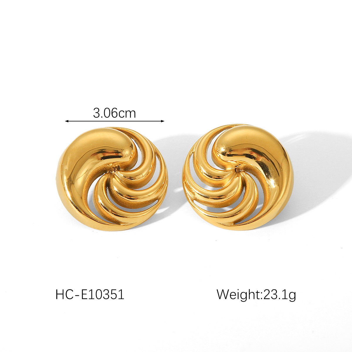 Geometric Spiral Swirl Titanium Steel Earrings with 18K Gold Plating and Pearl Accents for Women
